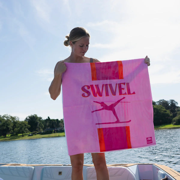 SWIVEL SKI Towel- Pink and Orange Stripe