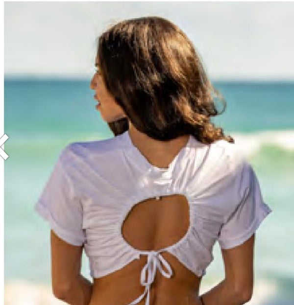 Cropped White Open Back Tee