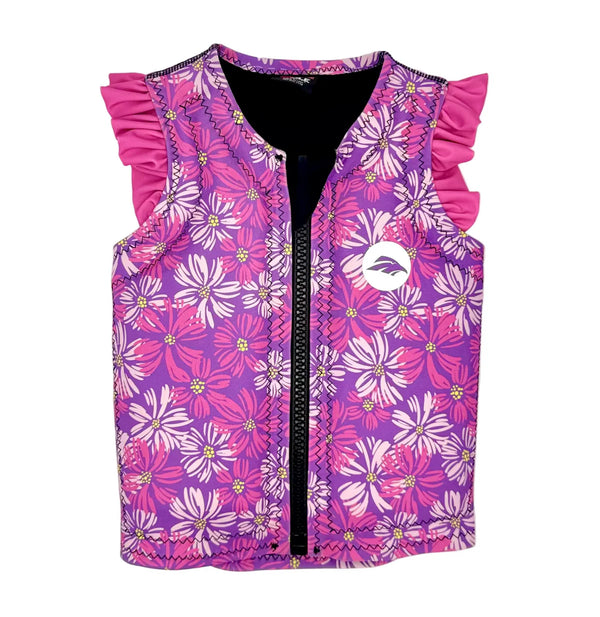 Girls' Floral Ruffle Swim Vest – Pink/Purple