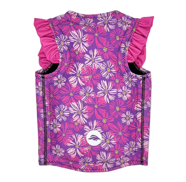 Girls' Floral Ruffle Swim Vest – Pink/Purple