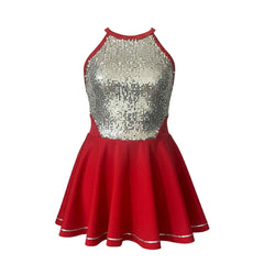 MEDIUM - Red and Silver sequin dress