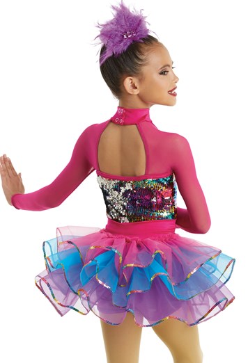 MEDIUM- Multi Color Sparkle Biketard with Bustle